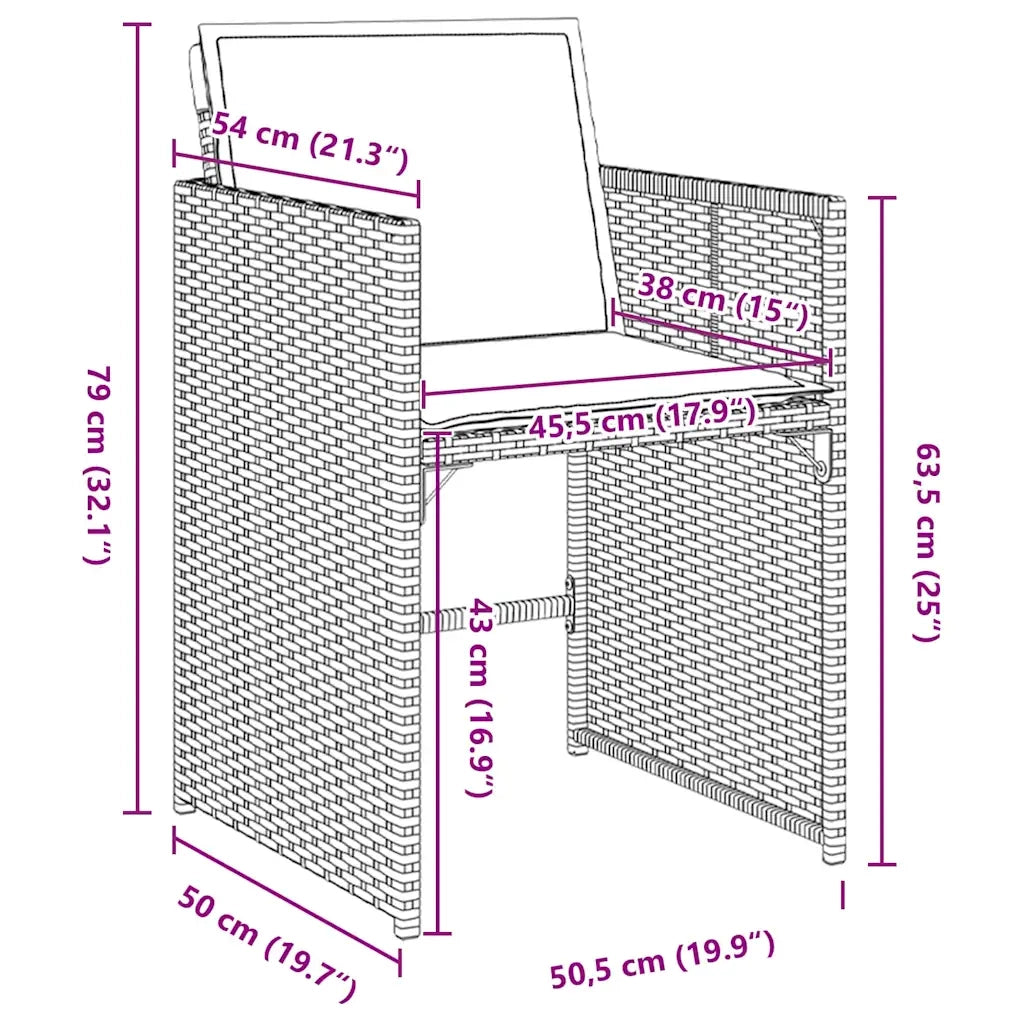 Set da Pranzo per Giardino 9 pz Grigio polyrattan 3380003