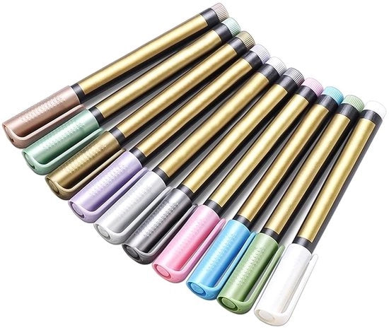 Serie di pennarelli metallici 10 colori - adatti per uso su carta nera - set di pennarelli per DIY - 14x1,2cm - pennarelli metallici