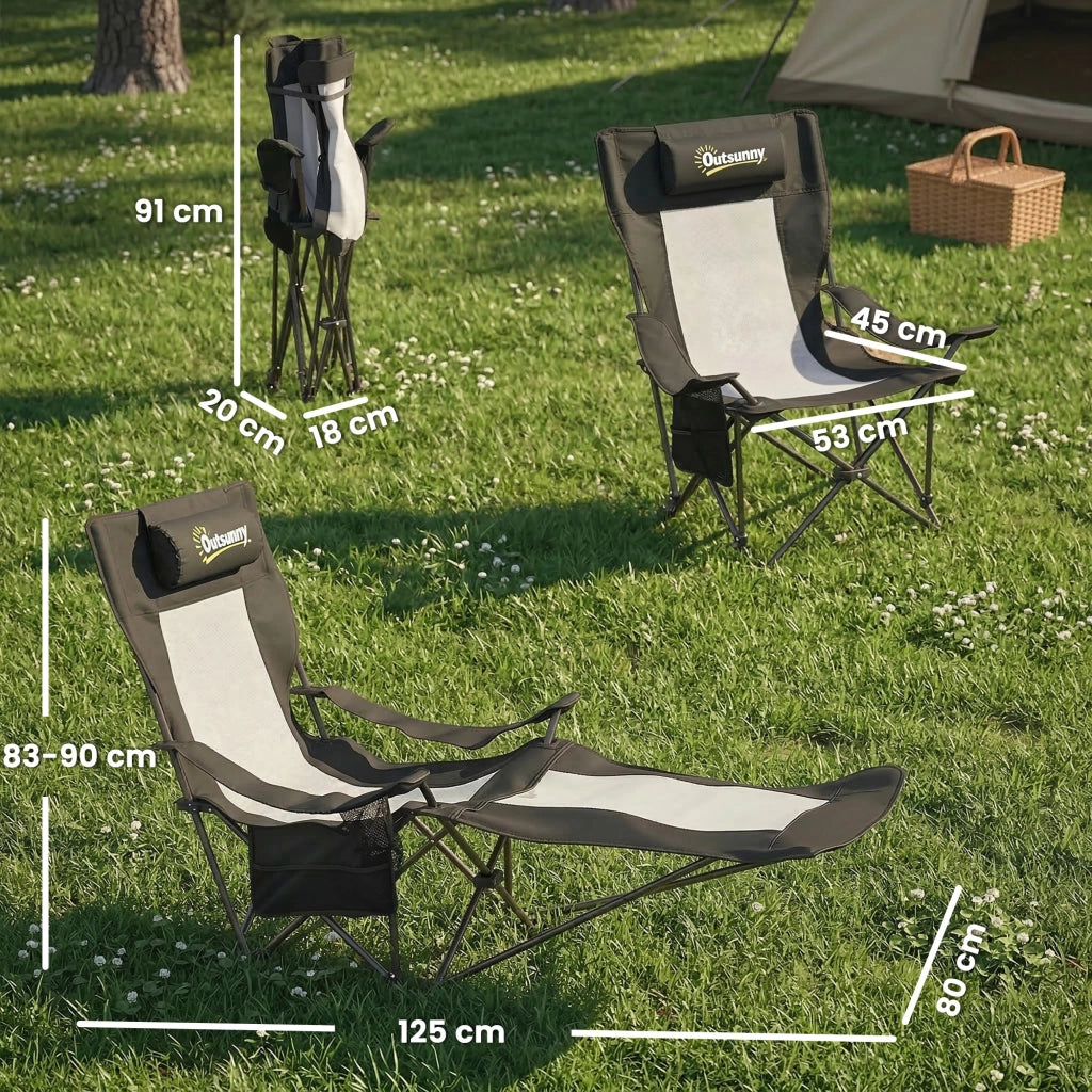 Sedia Pieghevole ¨C Minimal ¨C 2 Pezzi con Schienale Regolabile e Poggiapiedi Nero