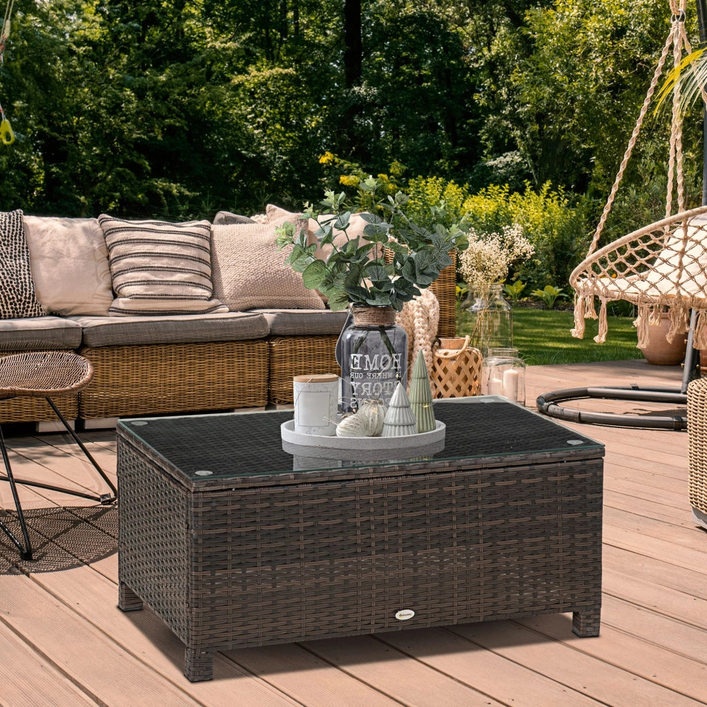 Tavolino da giardino in rattan con piano in vetro temperato ¨C Xylo ¨C 85x50x39 cm marrone