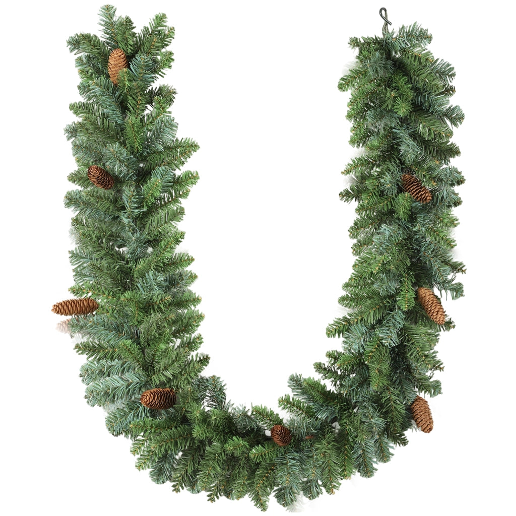 Ghirlanda Finta di Natale Decorazione Fiori con 162 Punte 8 Pigne Verde ¨C Minimal ¨C 1.8 m