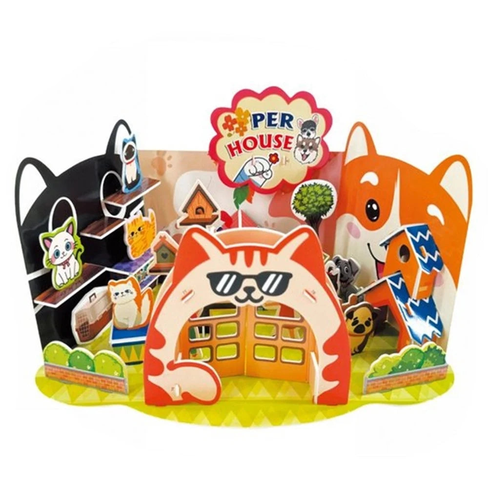 Trade Shop - Kit Puzzle 3d Forma Casetta Animali In Miniatura Per Bambini Costruzione Fai Da Te 32402 -