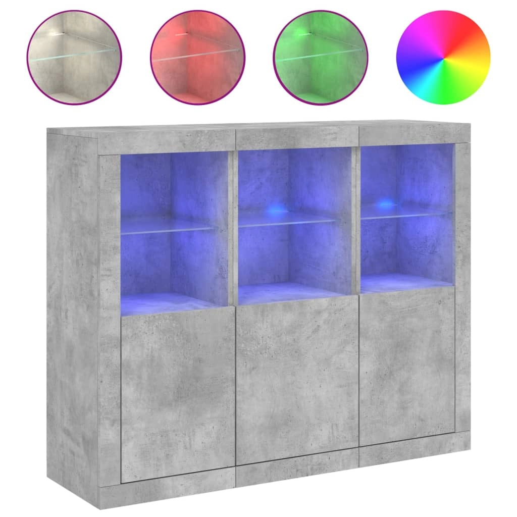 Buffet credenza cassettiera armadio mobile contenitore organizer per cucina soggiorno salotto con luci LED 3 pezzi legno ingegnerizzato grigio 02_0037223