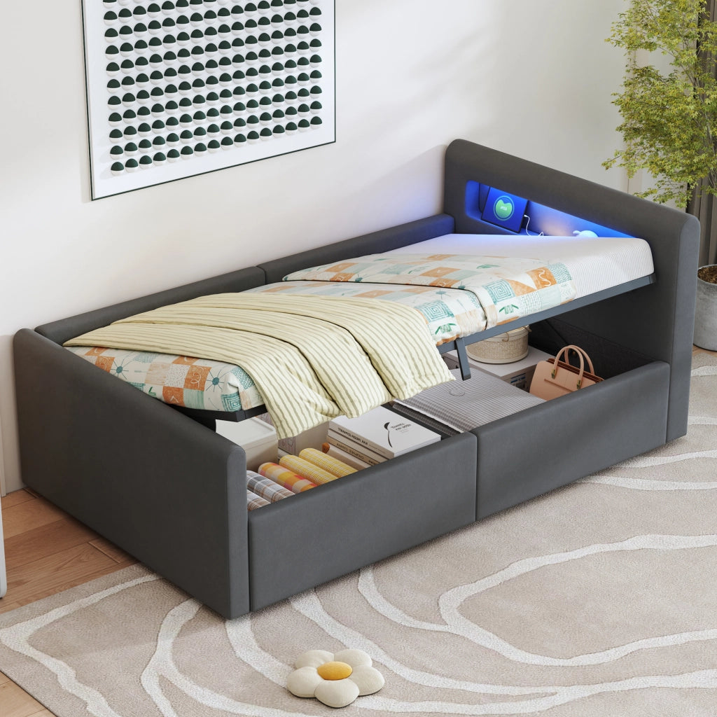 letto imbottito velluto grigio scuro 90 x 200 cm