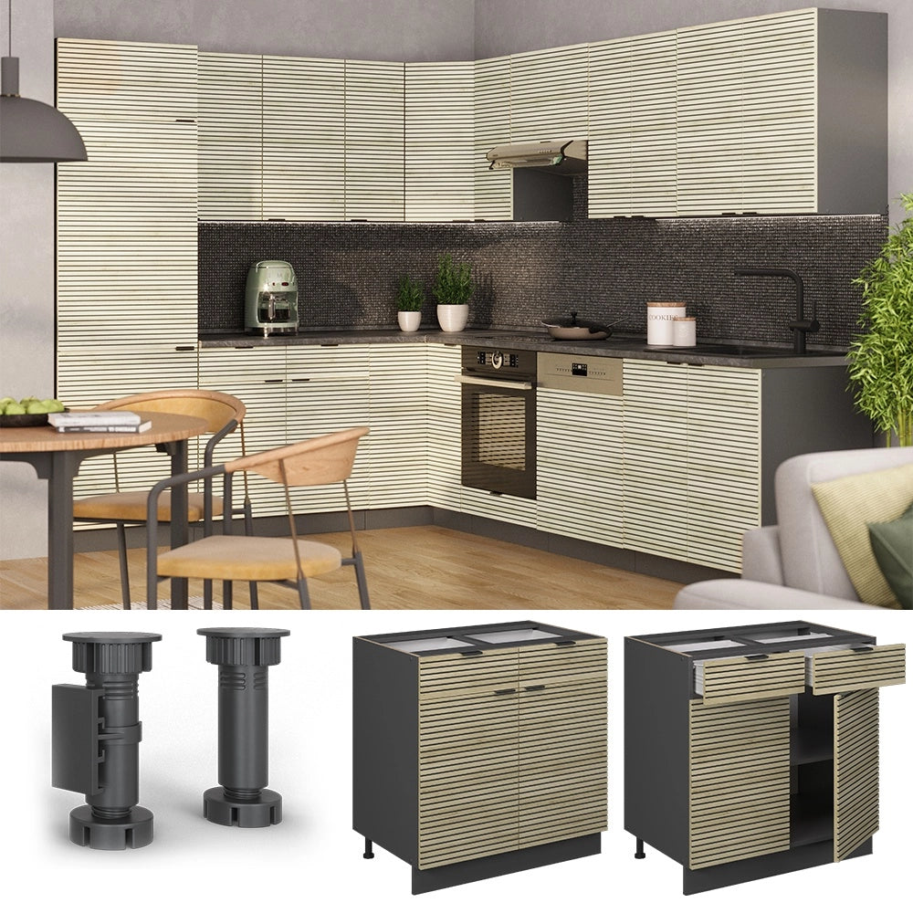 Mobiletto base per cucina Fame-Line Pannello in quercia/Antracite 80 cm, PL Marmo Vicco