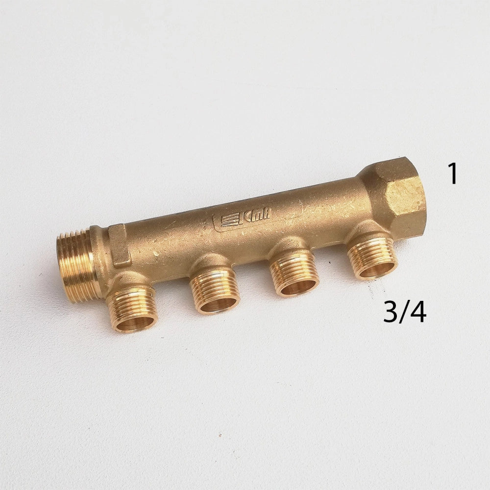 Collettore lineare da 1 - 18mm a 4 vie da 3/4 mf di ottone