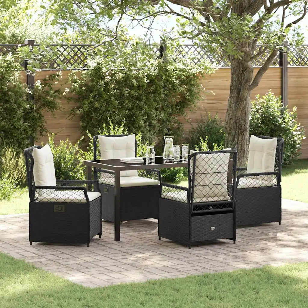 Set da Pranzo per Giardino 5 pcs Nero polyrattan
