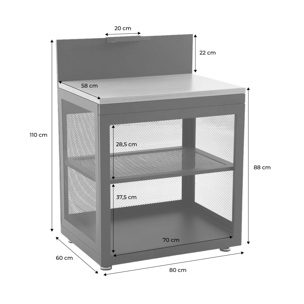 Cucina esterna acciaio e decorazione legno 1 ripiano, 80cm, nero