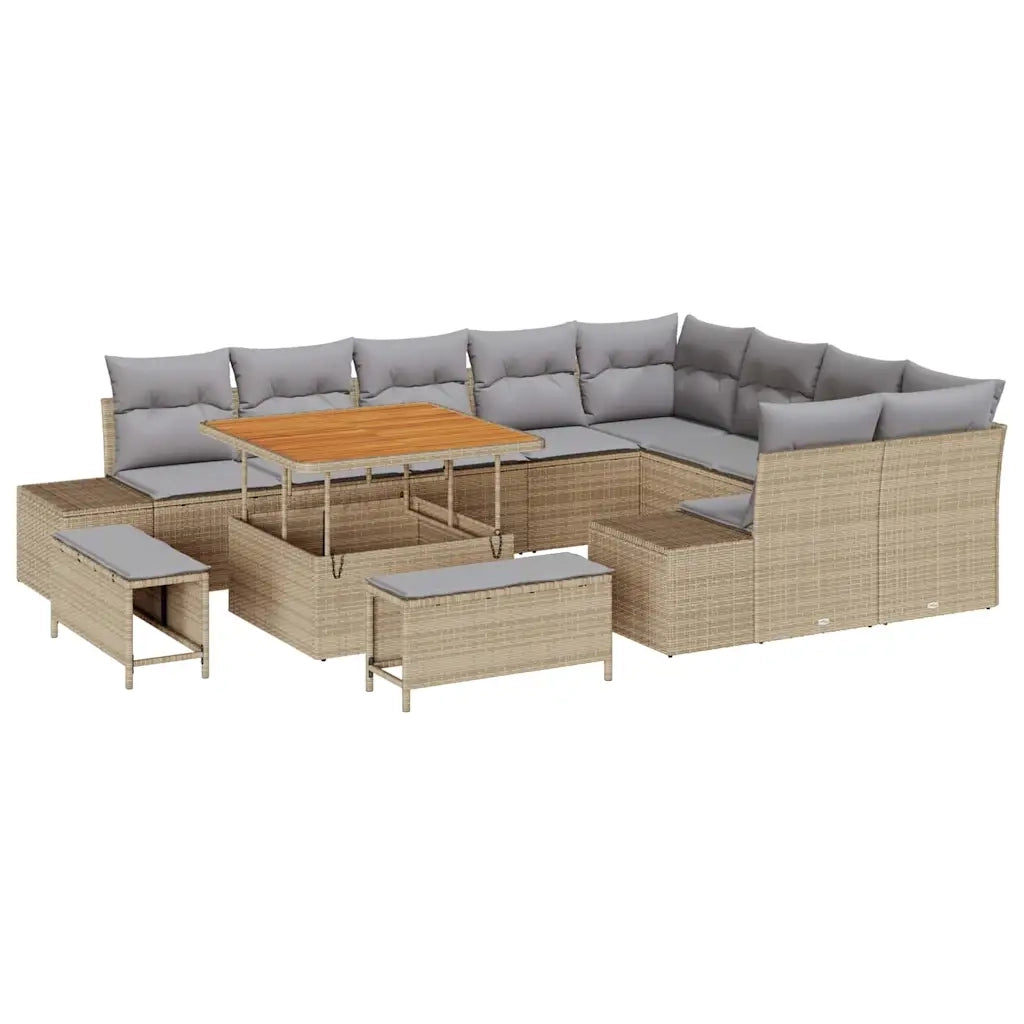 Set Divano da Giardino con cuscino 12 pcs Beige polyrattan