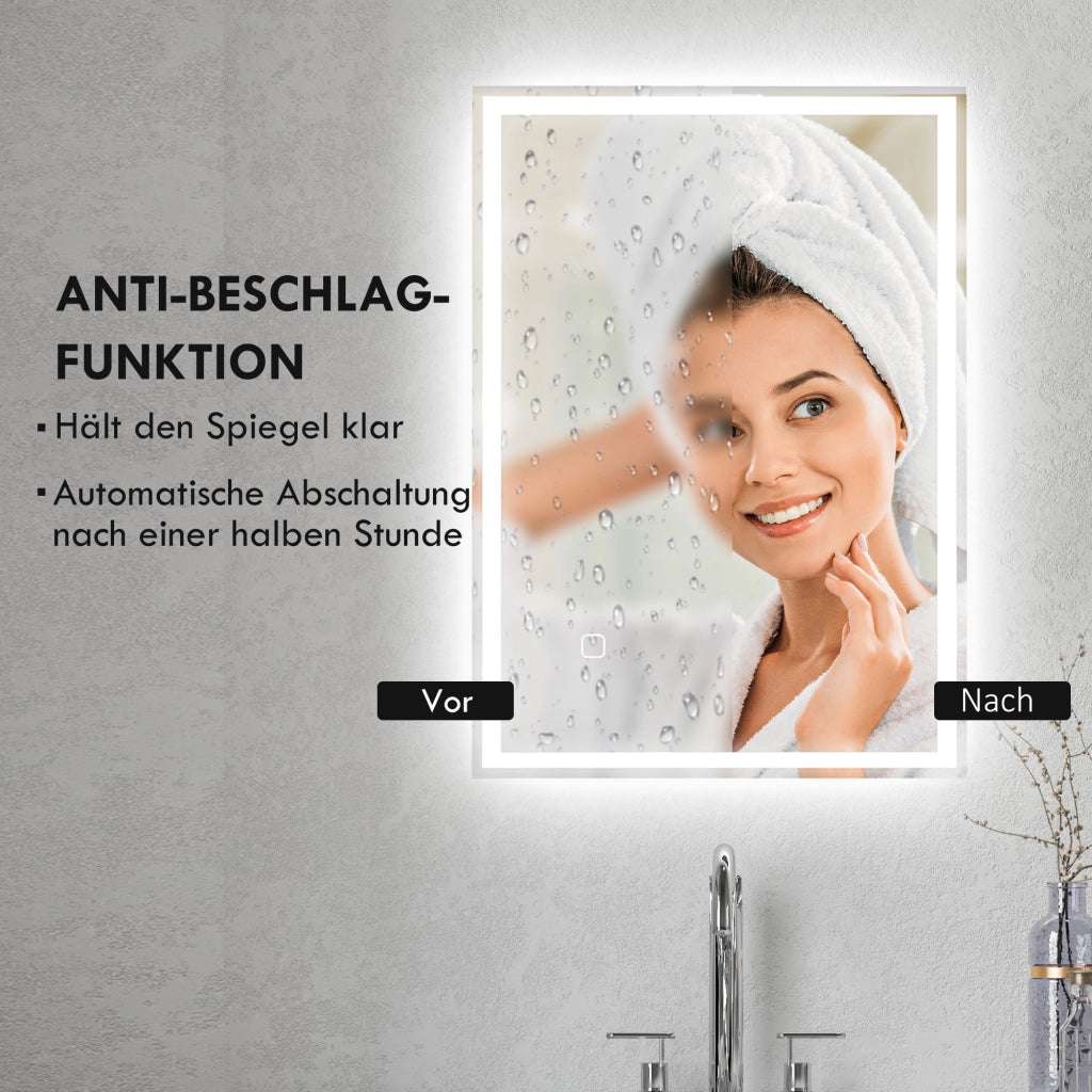 Specchio da bagno, specchio a parete con LED e interruttore touch, bianco