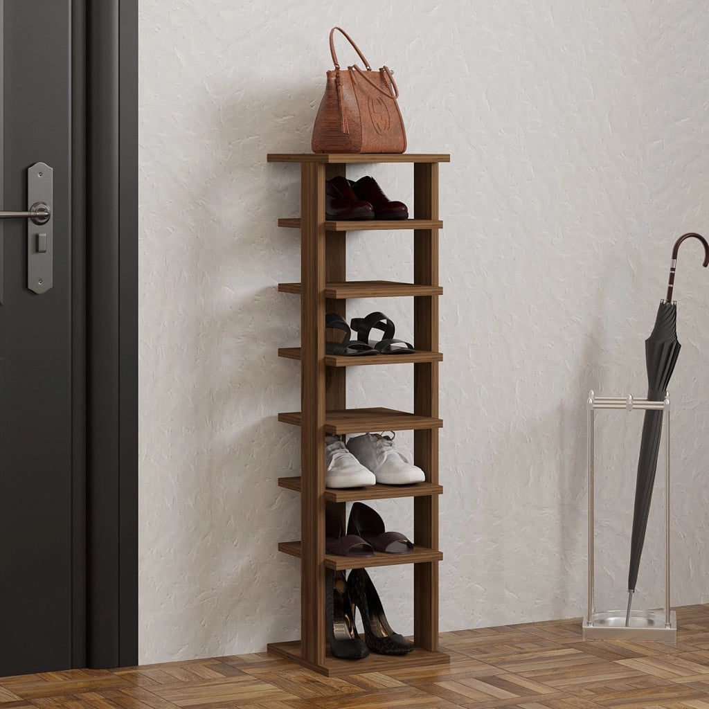 Scarpiera in legno "Ayka" - 30 x 30 x 110 cm - Marrone
