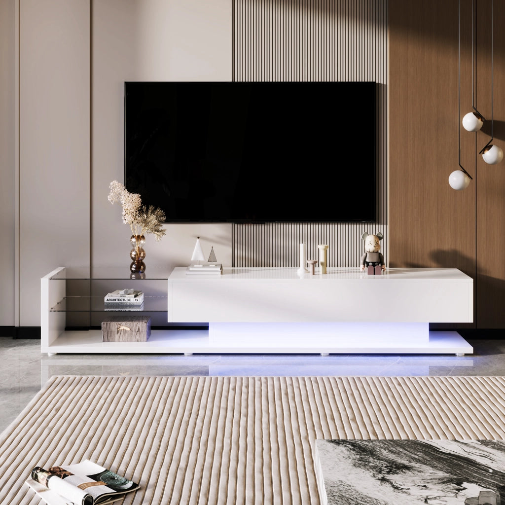 Mobile TV con LED ¨C MINIMAL ¨C Bianco Lucido, Vetro, Design Moderno