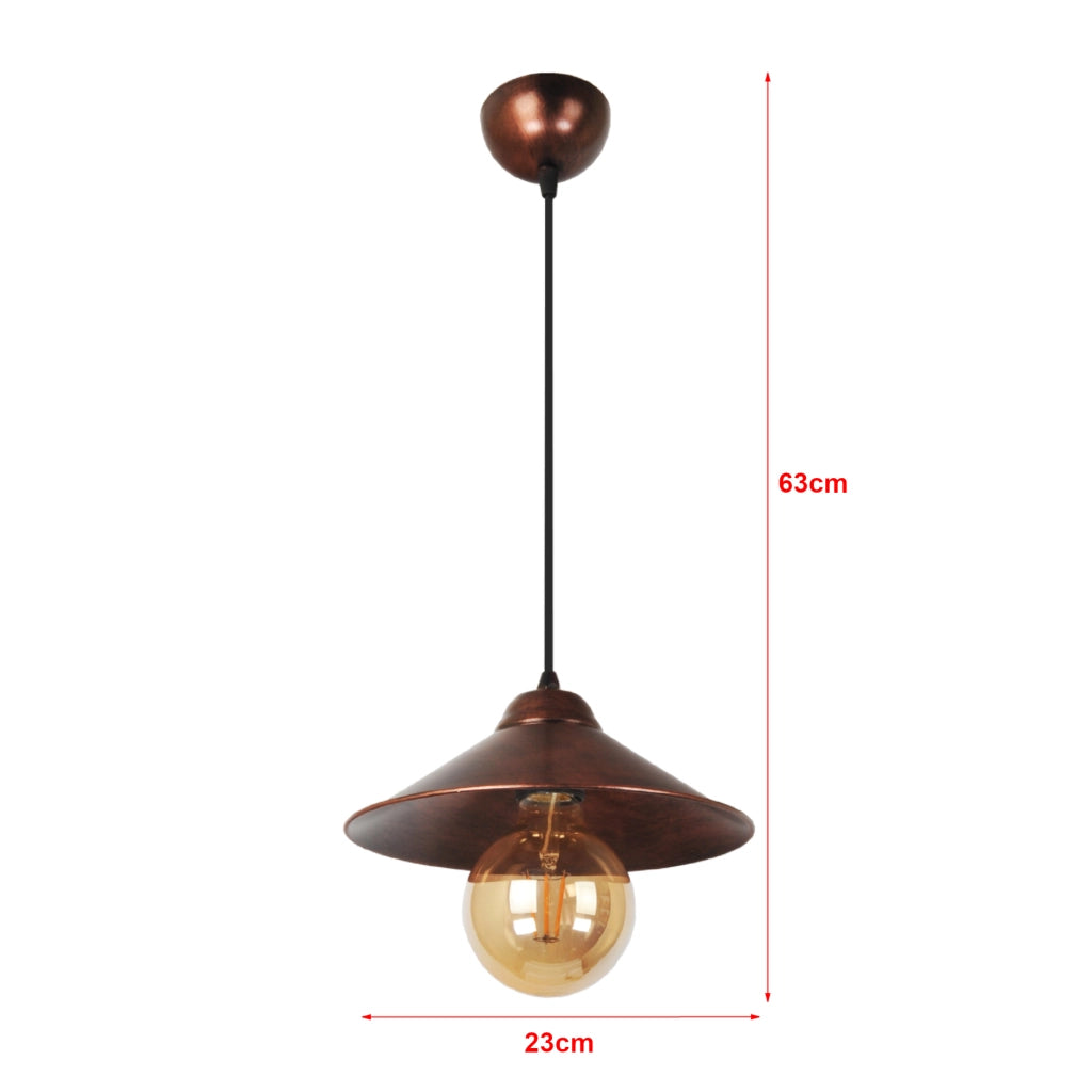 Lampada a Sospensione 'Aberaeron' Lampada Pendente con Paralume a Cono Piatto color Rame con Patina Nera - lux.pro