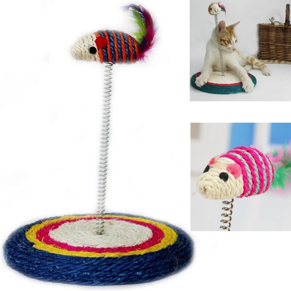 Trade Shop - Gioco Con Pupazzo Topolino Palestra Per Gatto Unghie Tiragraffi Base Molla -