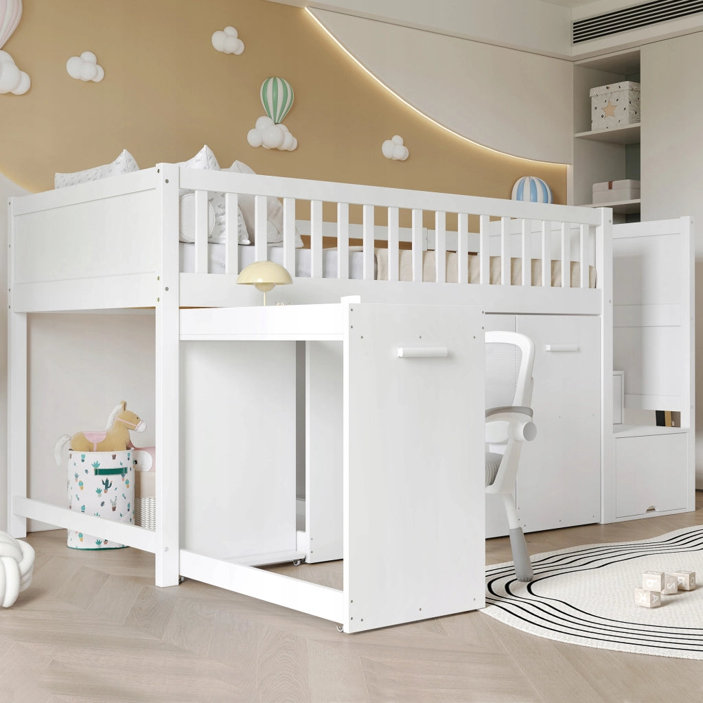 Letto a castello con scrivania e armadio - Xylo - 90x200 - Bianco