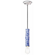 Sospensione Piccola Vintage Decò Pi Ceramica Ming Blu 1 Luce E27