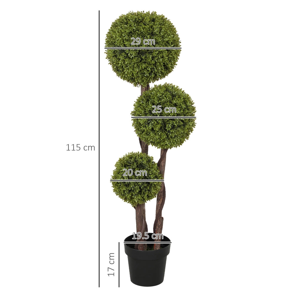 Pianta di Bosso Artificiale 115A cm a 3 Sfere con Vaso Incluso Verde