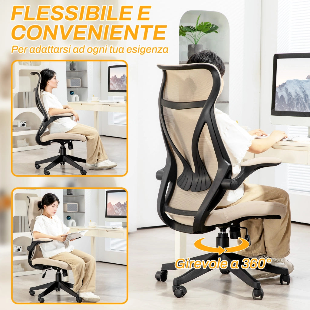 Sedia da Ufficio ¨C Zephmum ¨C Beige, Tessuto, Braccioli Ribaltabili