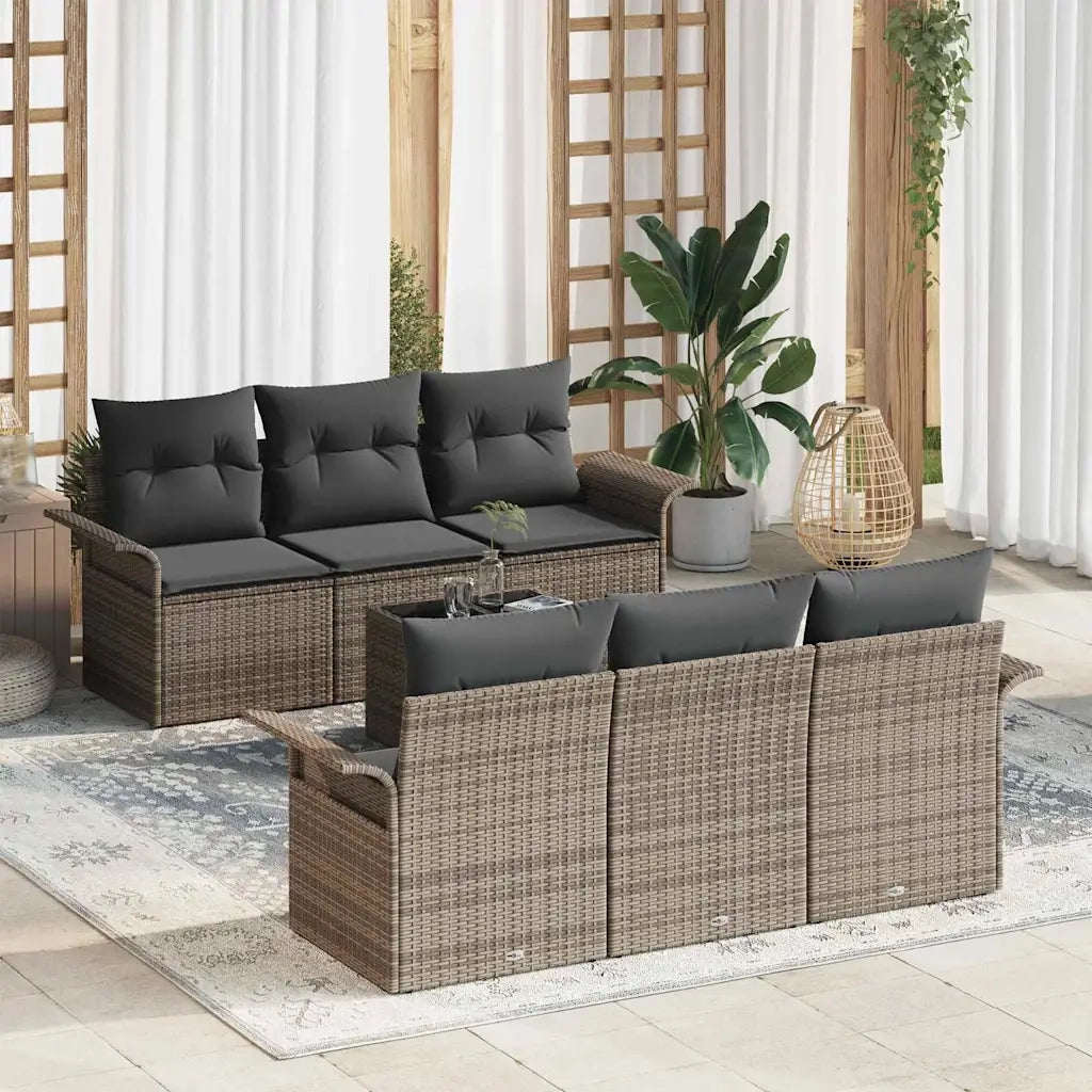 Set Divano da Giardino con cuscino 7 pcs Grigio polyrattan 3345249