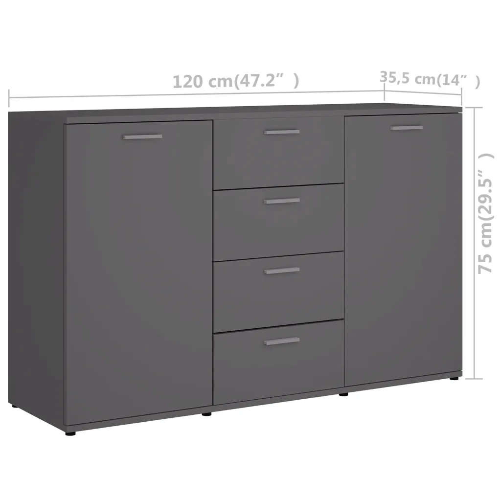 Credenza Grigia 120x35,5x75 cm in Legno Multistrato 801330