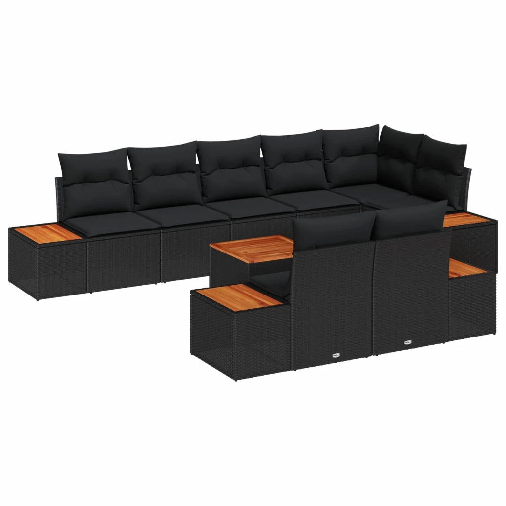 Set Divano da Giardino con cuscino 8 pcs Nero Polyrattan