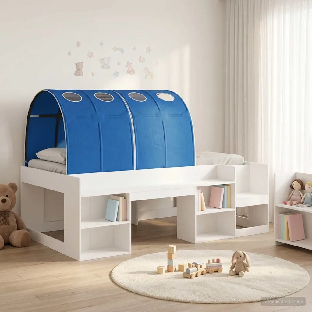 Letto con Tunnel 3 pcs Bianco e Blu Legno ingegnerizzato