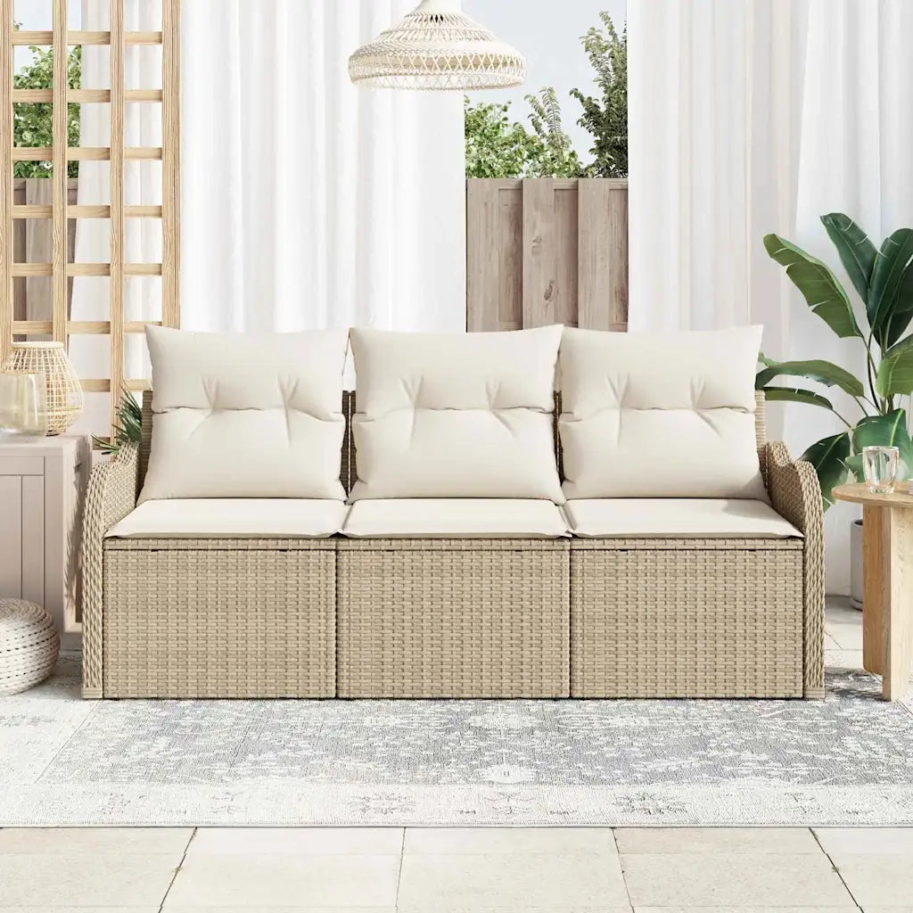 Set Divano da Giardino con cuscino 3 pcs Beige polyrattan