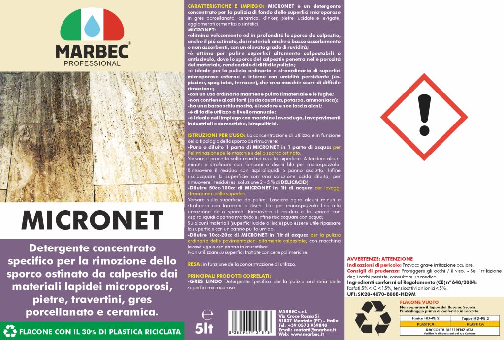 Detergente per gres porcellanato e pietre MICRONET   5LT