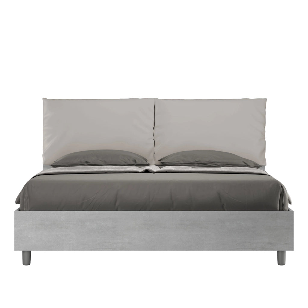BS COM Letto matrimoniale con rete 160x200 Cemento cuscini similpelle tortora