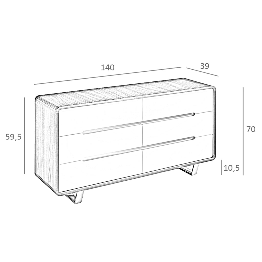 Cassettiera in legno bianco, noce e acciaio cromato