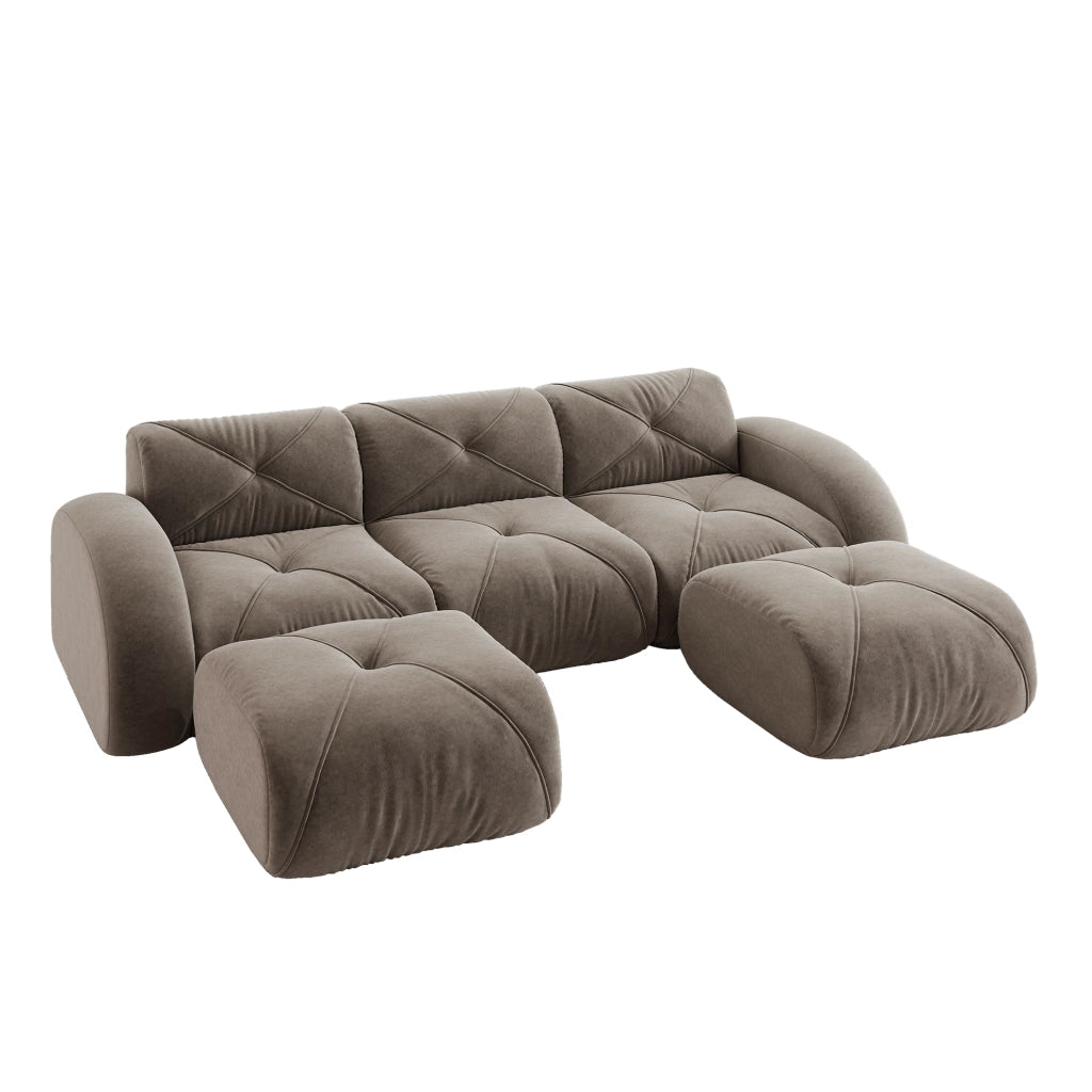 Sof¨¤ modulare a forma di U - Zephmum- 3 posti con 2 pouf, tessuto comodo, antiscivolo, marrone