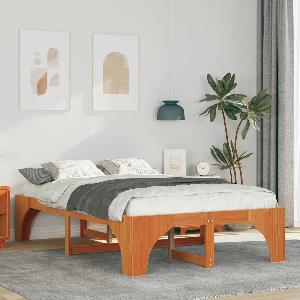 Letto matrimoniale | Letto per adulti | Struttura del letto Marrone 135 x 190 cm Pino massello