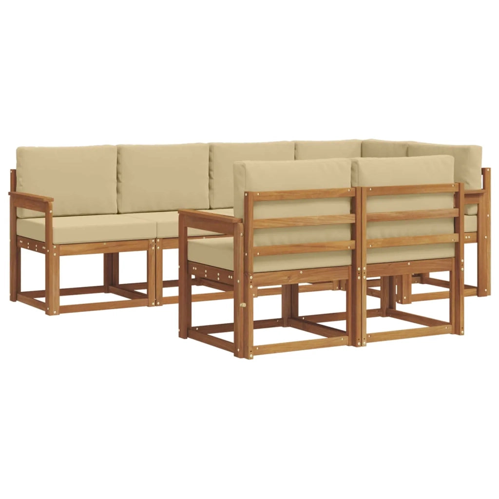 Set di divani da esterno con cuscino 7 pcs Naturale e Beige 3366526