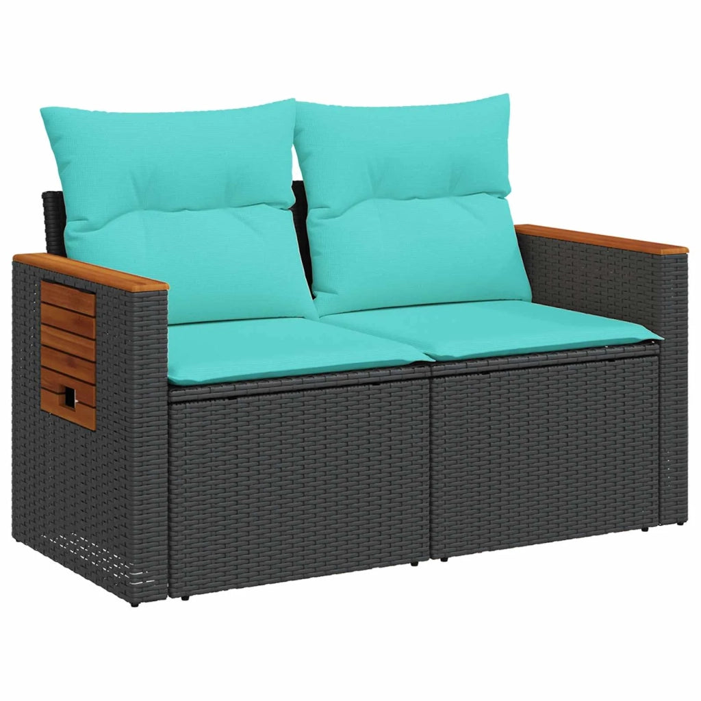 Set di divani 8 pz Nero e Blu Rattan sintetico e Acciaio 3448586