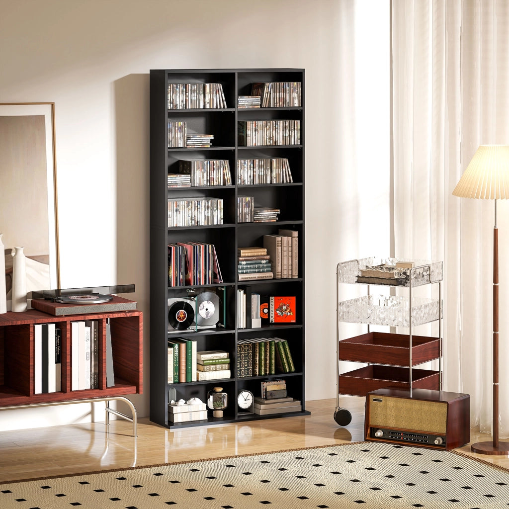 Libreria per CD e Blu-ray con 18 scomparti e 14 ripiani regolabili ¨C Minimal ¨C Nero