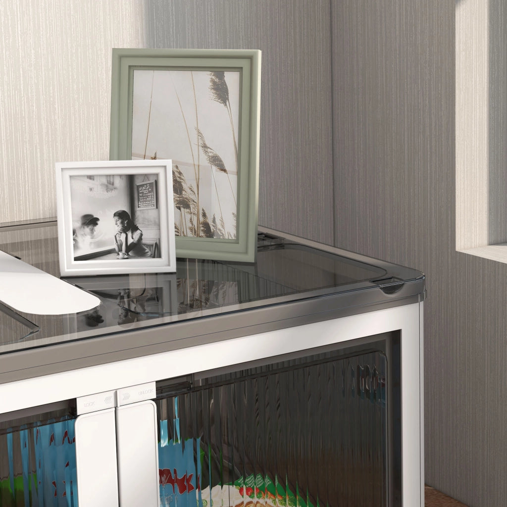 Cassa di Stoccaggio Impilabile 69L con Coperchio e Ruote ¨C Minimal ¨C 60x42x34 cm Bianco
