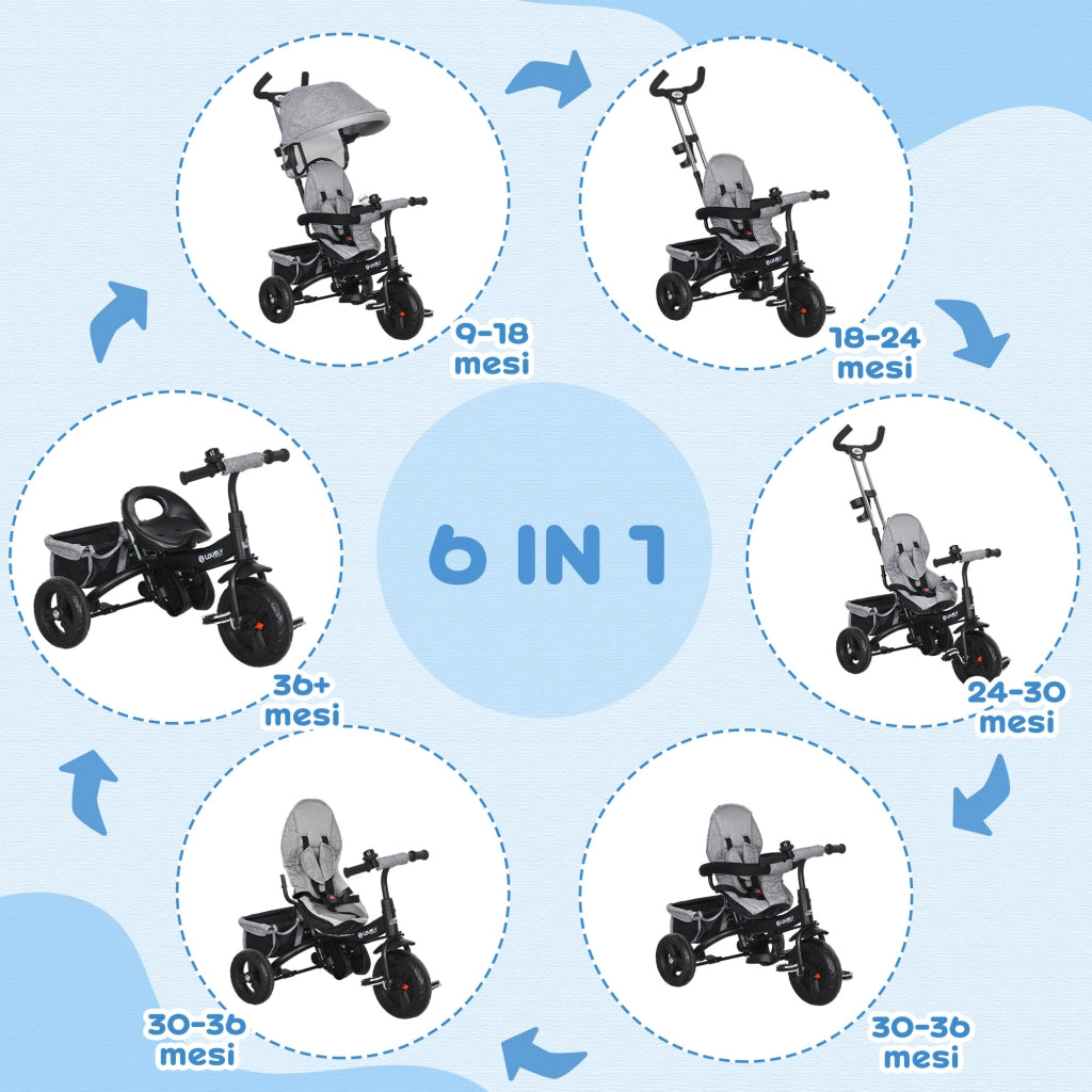 Triciclo Bambini 6 in 1 ¨C Minimal ¨C Grigio