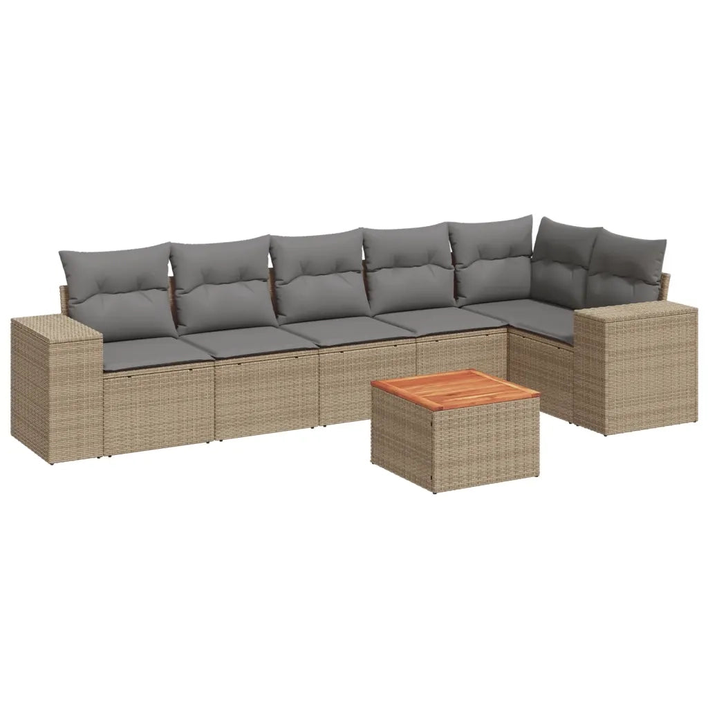 Set Divani da Giardino 7 pz con Cuscini Beige in Polyrattan 3225457
