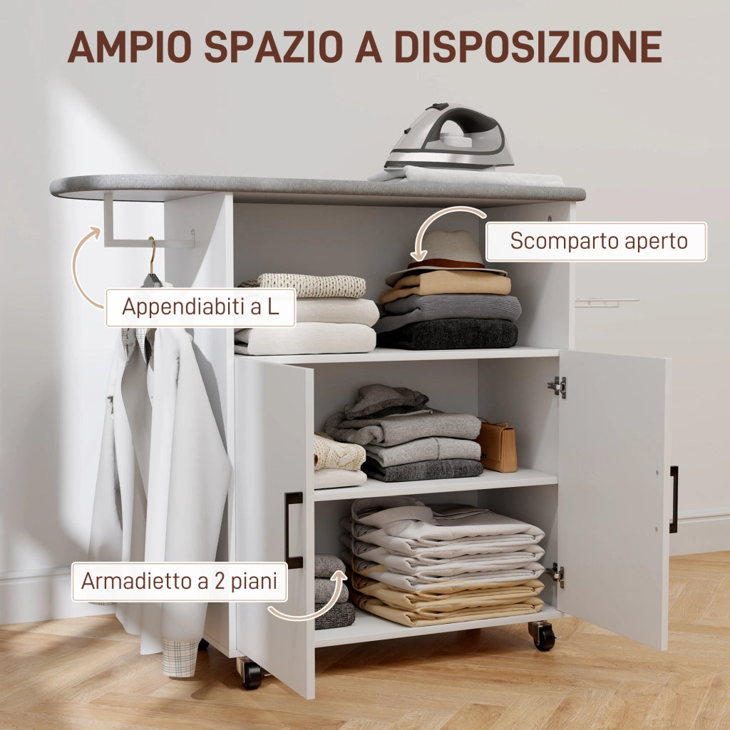 Armadio Asse da Stiro con Ante e Cassetti ¨C Minimal ¨C Bianco 125x43.5x102.5 cm