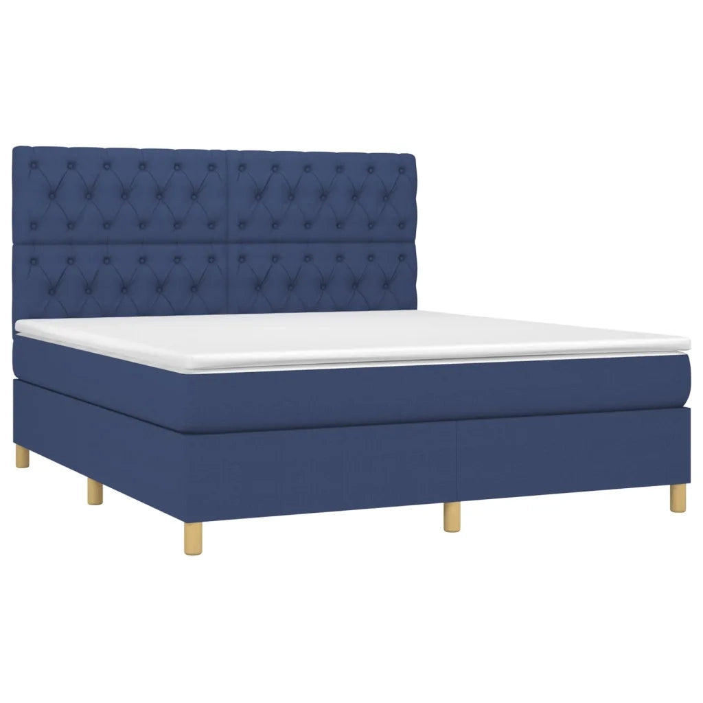 Letto a Molle con Materasso e LED Blu 160x200 cm in Tessuto
