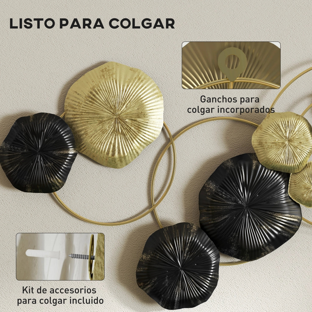 Scultura a Parete Foglia di Loto ¨C zephmum ¨C 84x35 cm Dorato e Nero