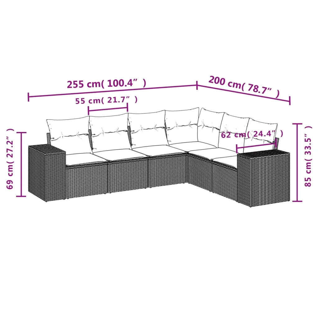 Set Divano da Giardino 6 pz con Cuscini Nero in Polyrattan 3222604