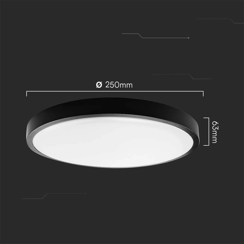 Plafoniera LED V-TAC 18W 25cm da soffitto IP44 nera 6500K