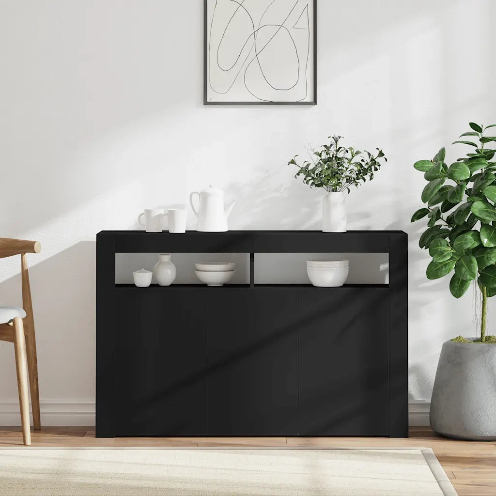 Credenza con Luci LED Nera 115,5x30x75 cm