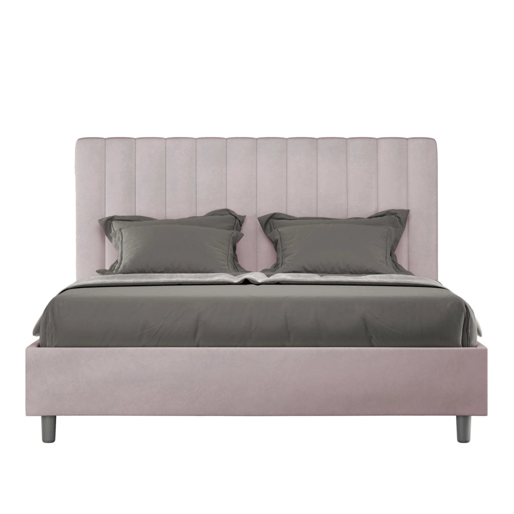Letto queen size contenitore imbottito 150x210 microfibra azzurro Agueda