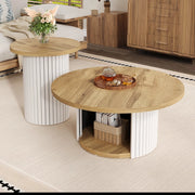 OKWISH Tavolini da Salotto Impilabili Rotondi Stile Nordico con Tavolo Principale e Tavolino Laterale, MDF, Naturale