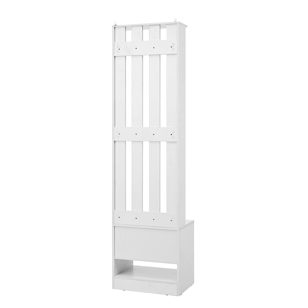 Panchina appendiabiti ingresso 50x36x190 cm - Xylo - 2 ante, schienale con 8 ganci, bianco