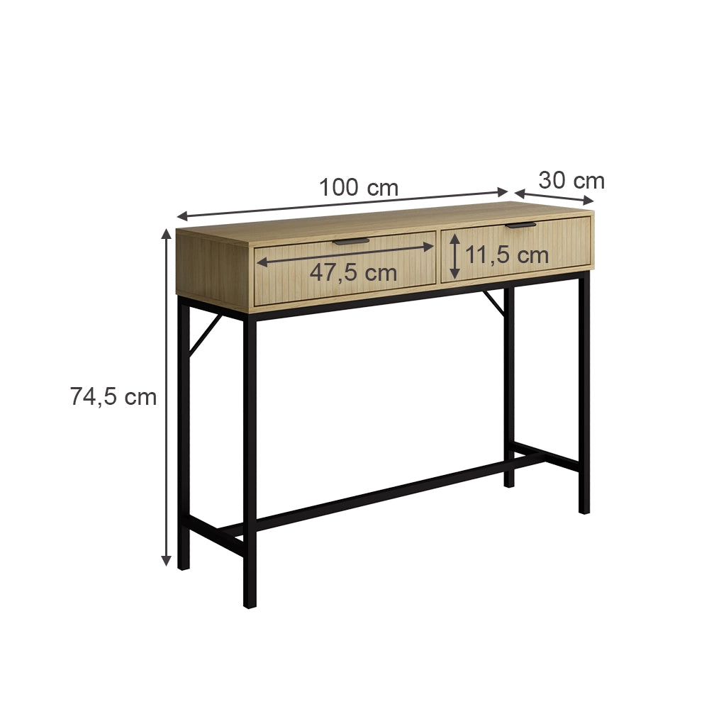 Vicco Tavolo consolle Rovere 100 x 75 cm con 2 cassetti