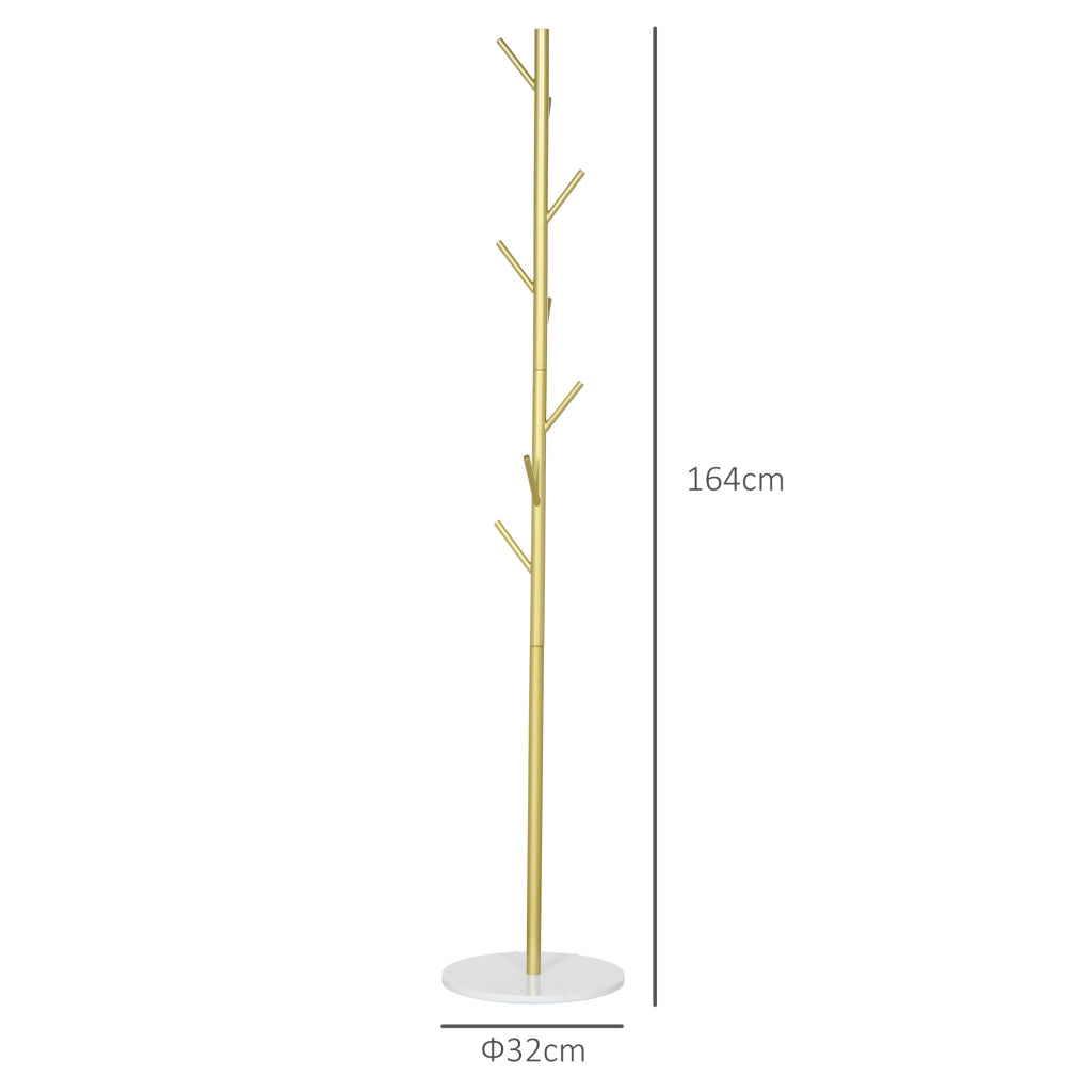 Appendiabiti Autoportante con 8 Ganci e Base in Marmo ¨C Minimal ¨C Oro, Acciaio, ?32x164cm