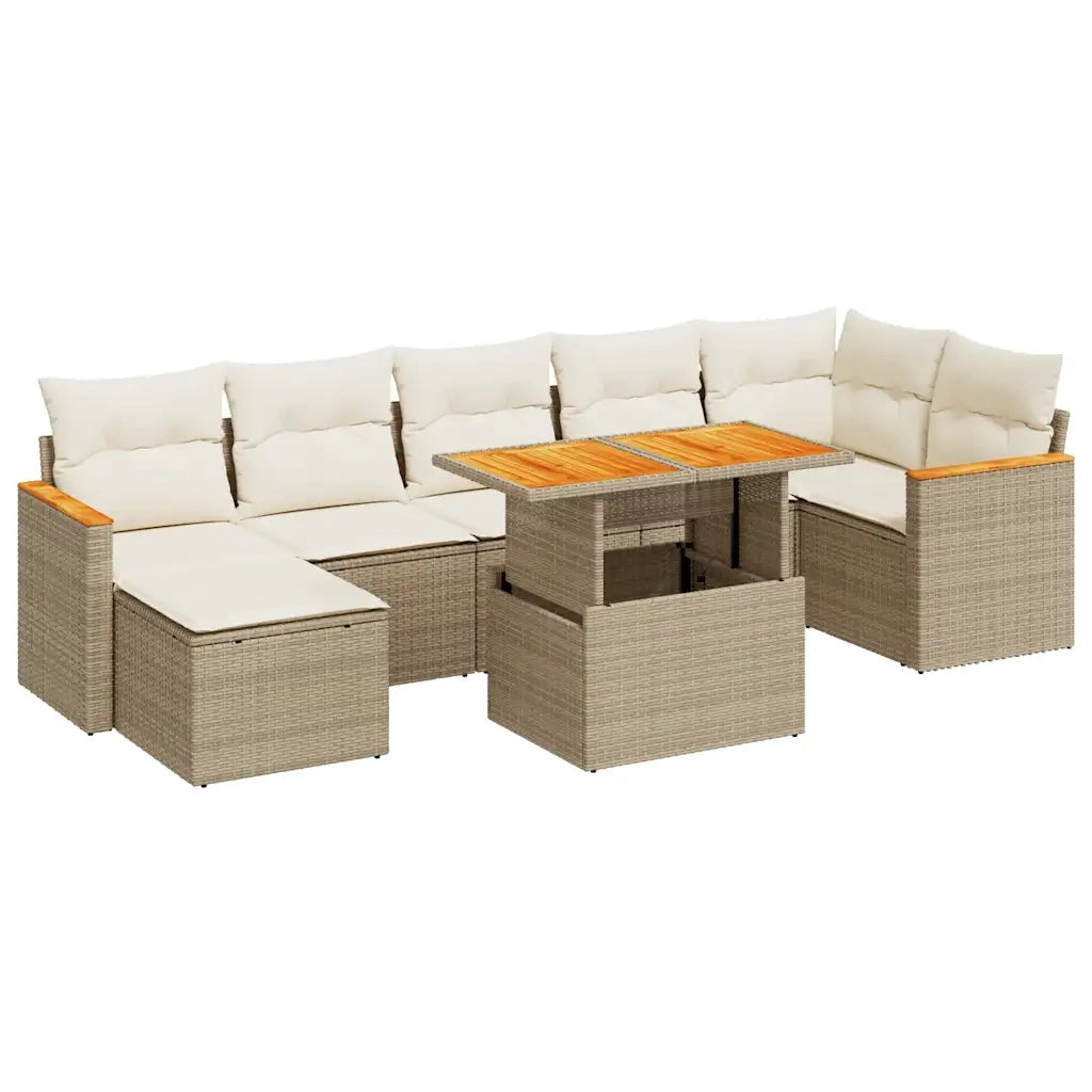 Set Divano da Giardino 8 pz con Cuscini Beige Polyrattan Acacia 3327516
